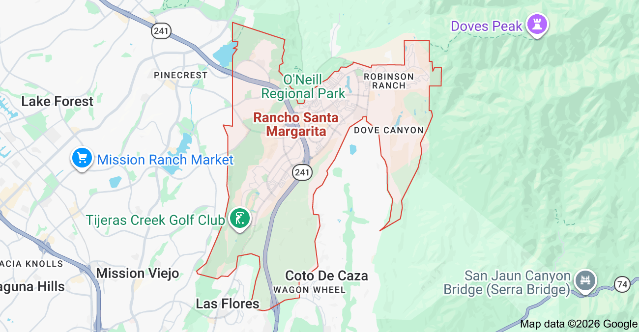 Orientation map showing Rancho Santa Margarita within South Orange County, California