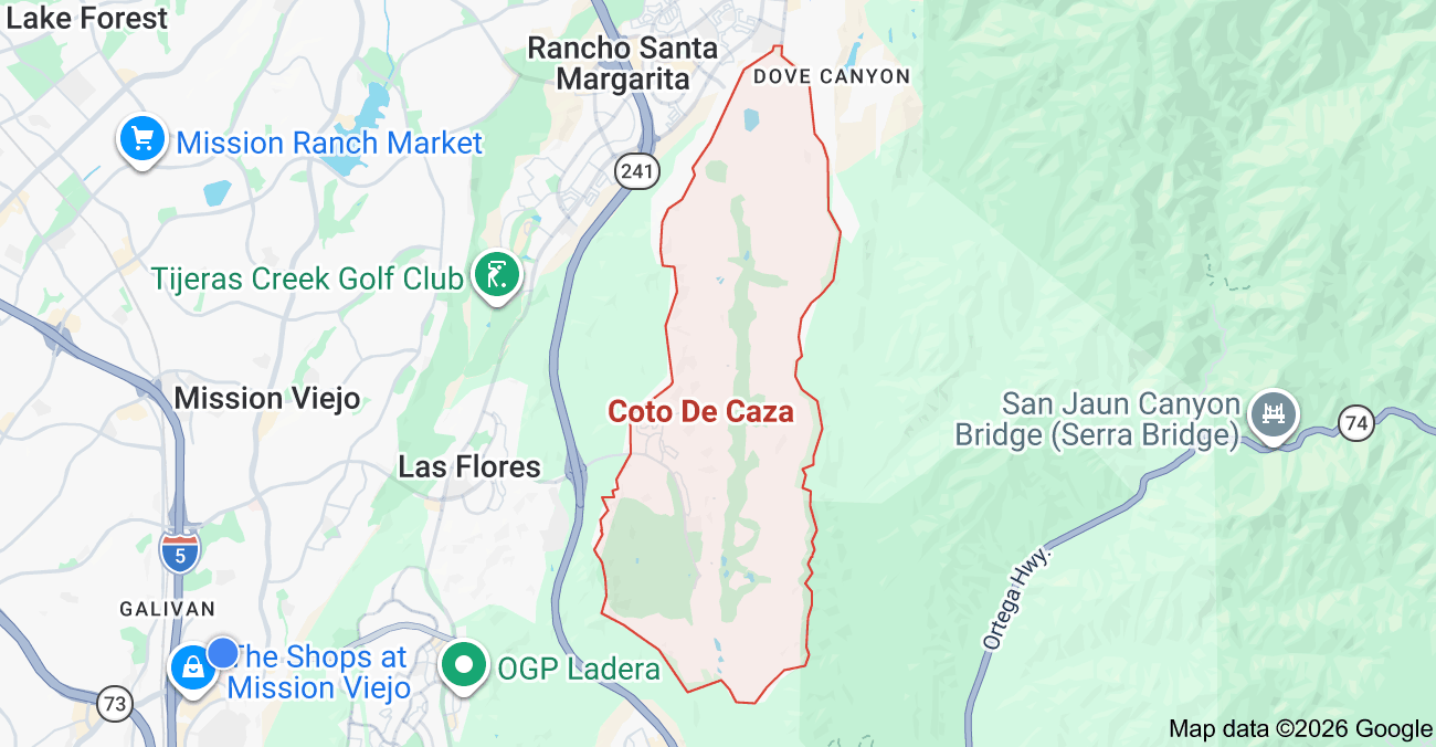 Orientation map showing Coto de Caza within South Orange County, California