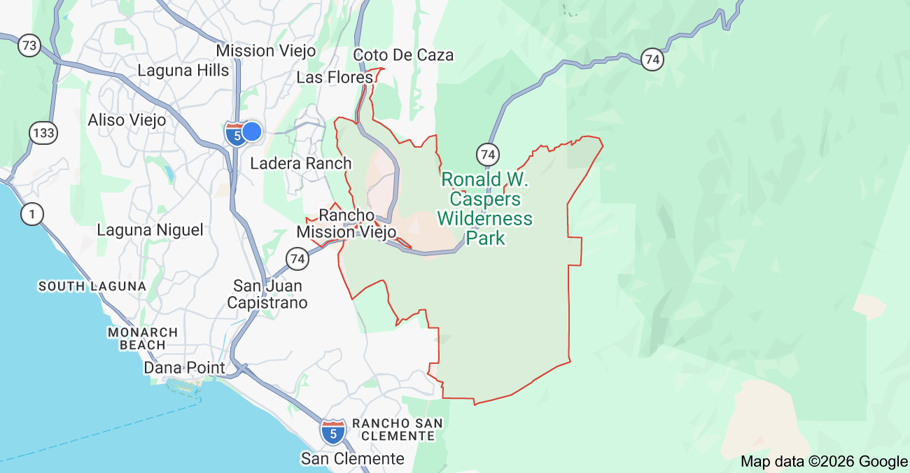 Orientation map showing Rancho Mission Viejo within South Orange County, California