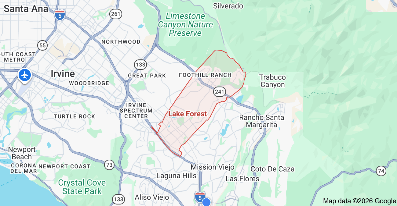 Orientation map showing Lake Forest within South Orange County, California