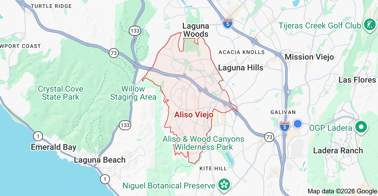 Orientation map showing Aliso Viejo within South Orange County, California