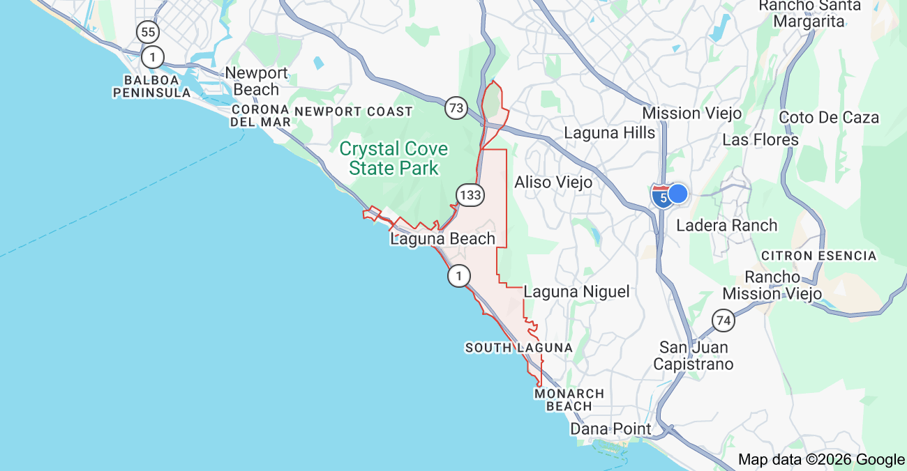 Orientation map showing Laguna Beach within South Orange County, California