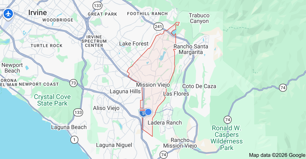 Orientation map showing Mission Viejo within South Orange County, California