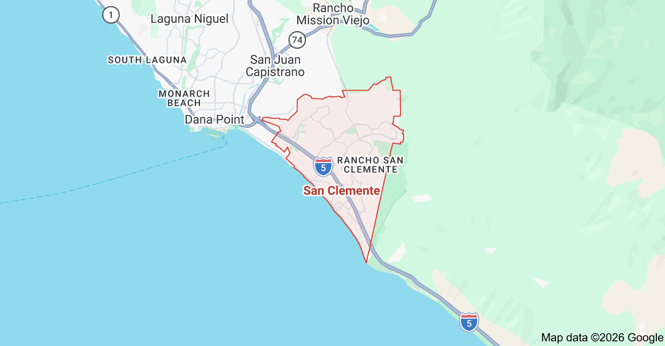 Orientation map showing San Clemente within South Orange County, California