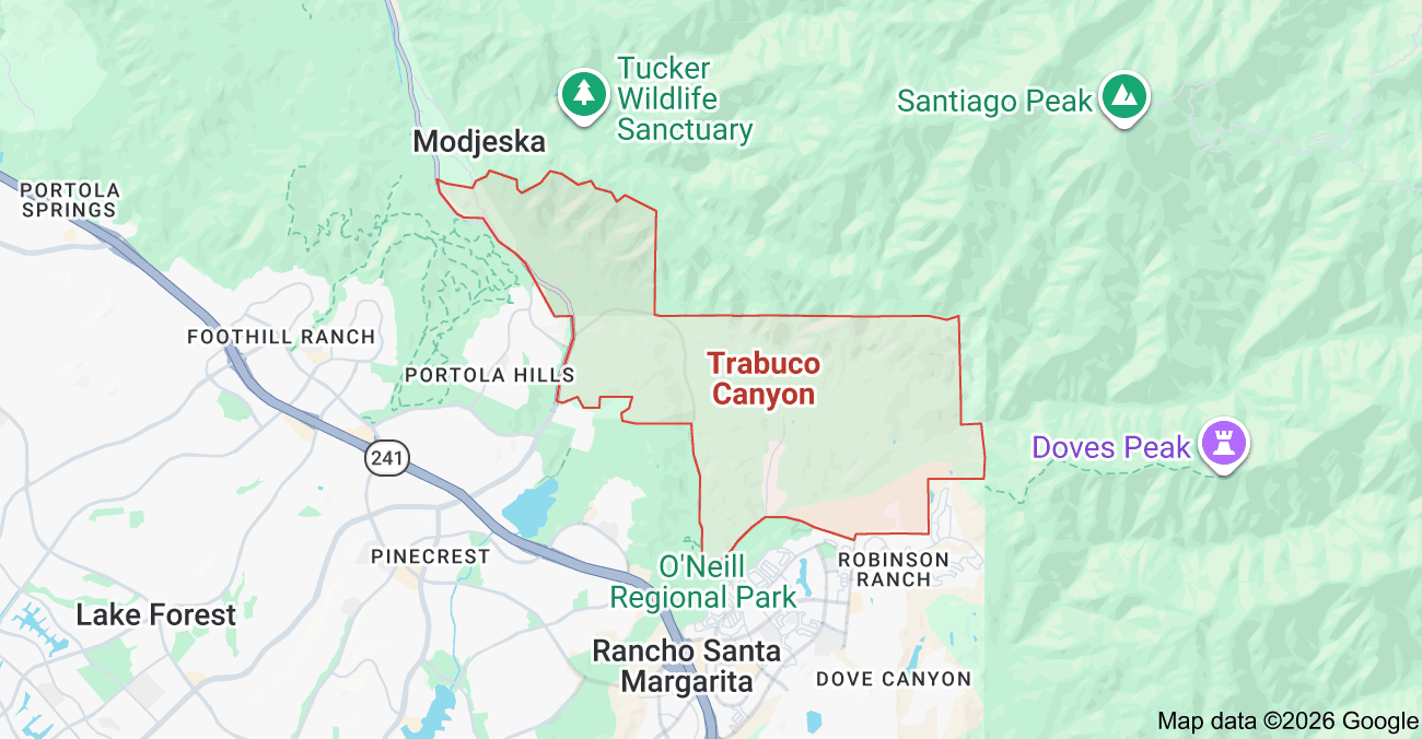 Orientation map showing Trabuco Canyon within South Orange County, California