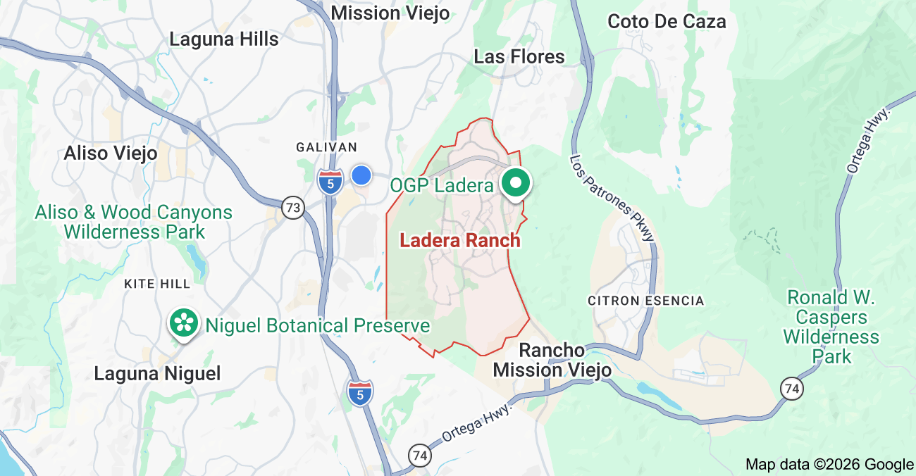 Orientation map showing Ladera Ranch within South Orange County, California